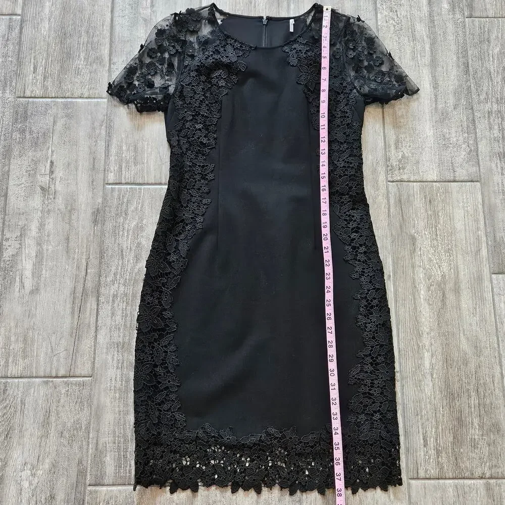 Elie Tahari Dress Womens 6 Yadira Lace Appliqué Sheath Evening Elegance Blacktie